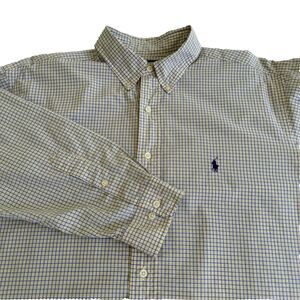 Men's Polo Ralph Lauren YARMOUTH Long Sleeved Blue Plaid Button Up Shirt 16.5